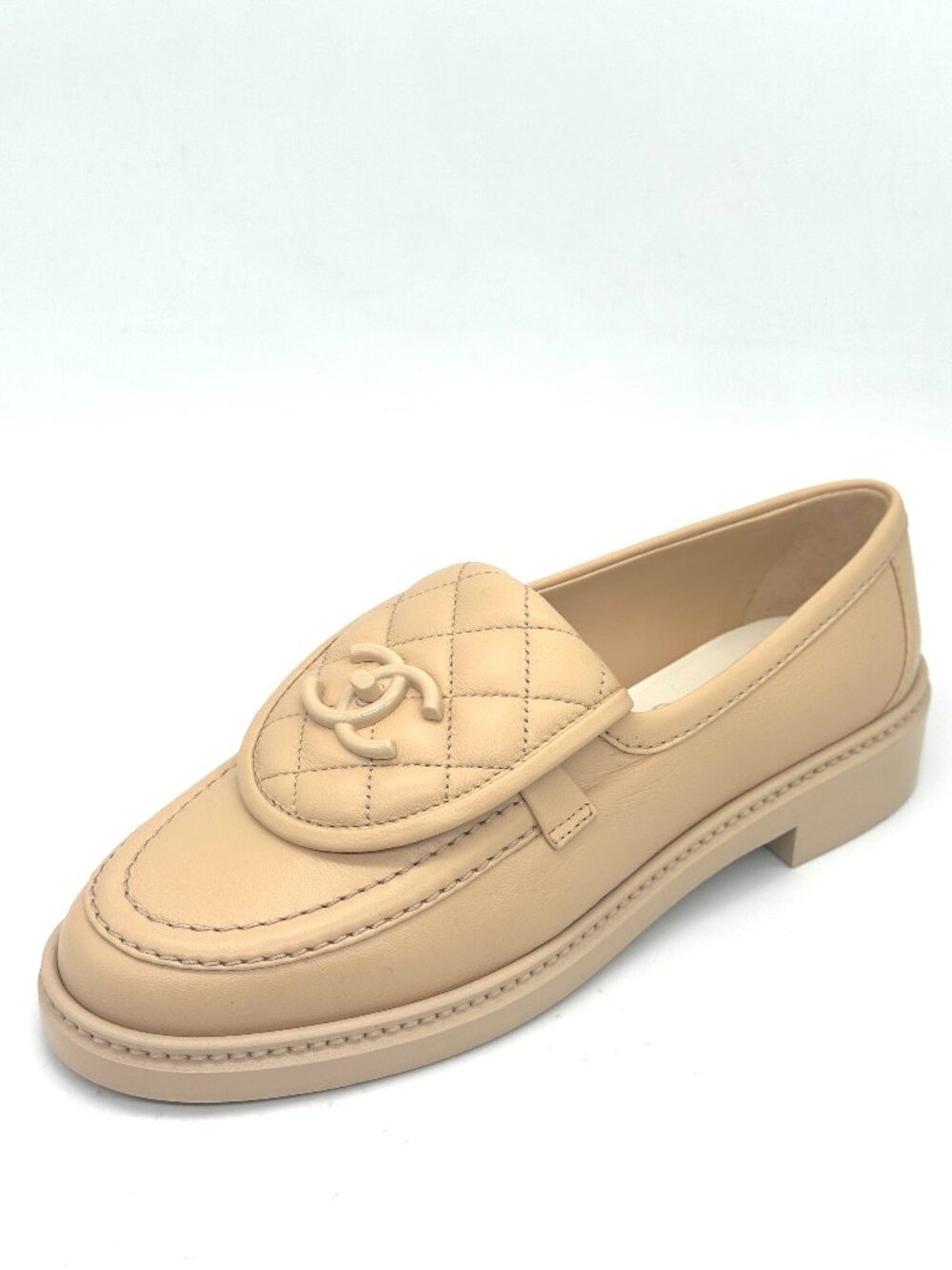 CHANEL 24C Leather Quilted Tab Turn Lock Turnlock CC Loafer Moccasin Flat Shoes - Picture 3 of 13